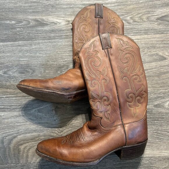 Justin Men's 10.5D Apache Brown Leather Western Cowboy Round Toe Boots 2253 - Picture 10 of 12